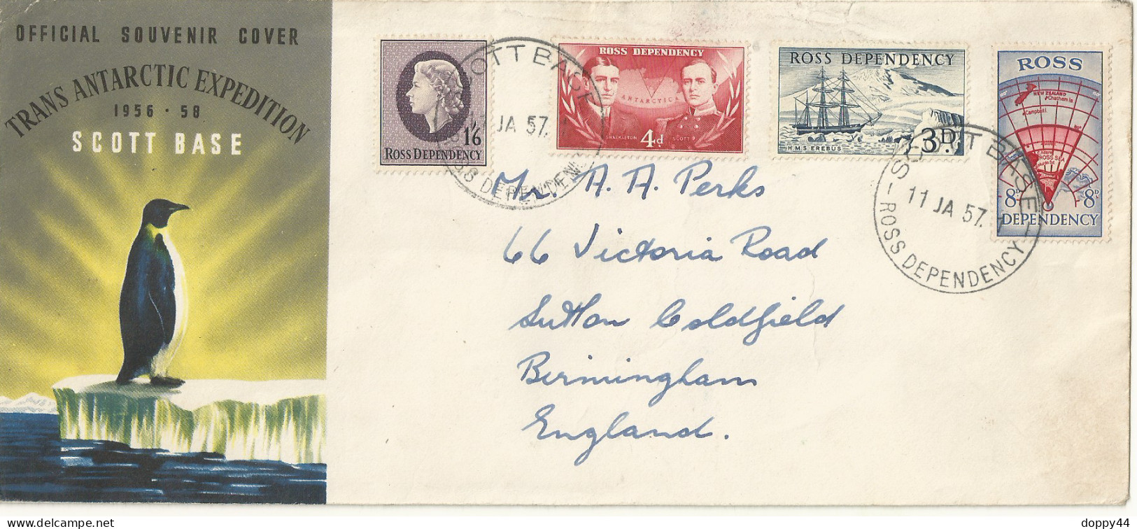 ROSS  BELLE ENVELOPPE TRANS ANTARCTIC EXPEDITION  4 TP + CACHET SCOTT BASE  DU 11/01/1957 TTB. - Covers & Documents