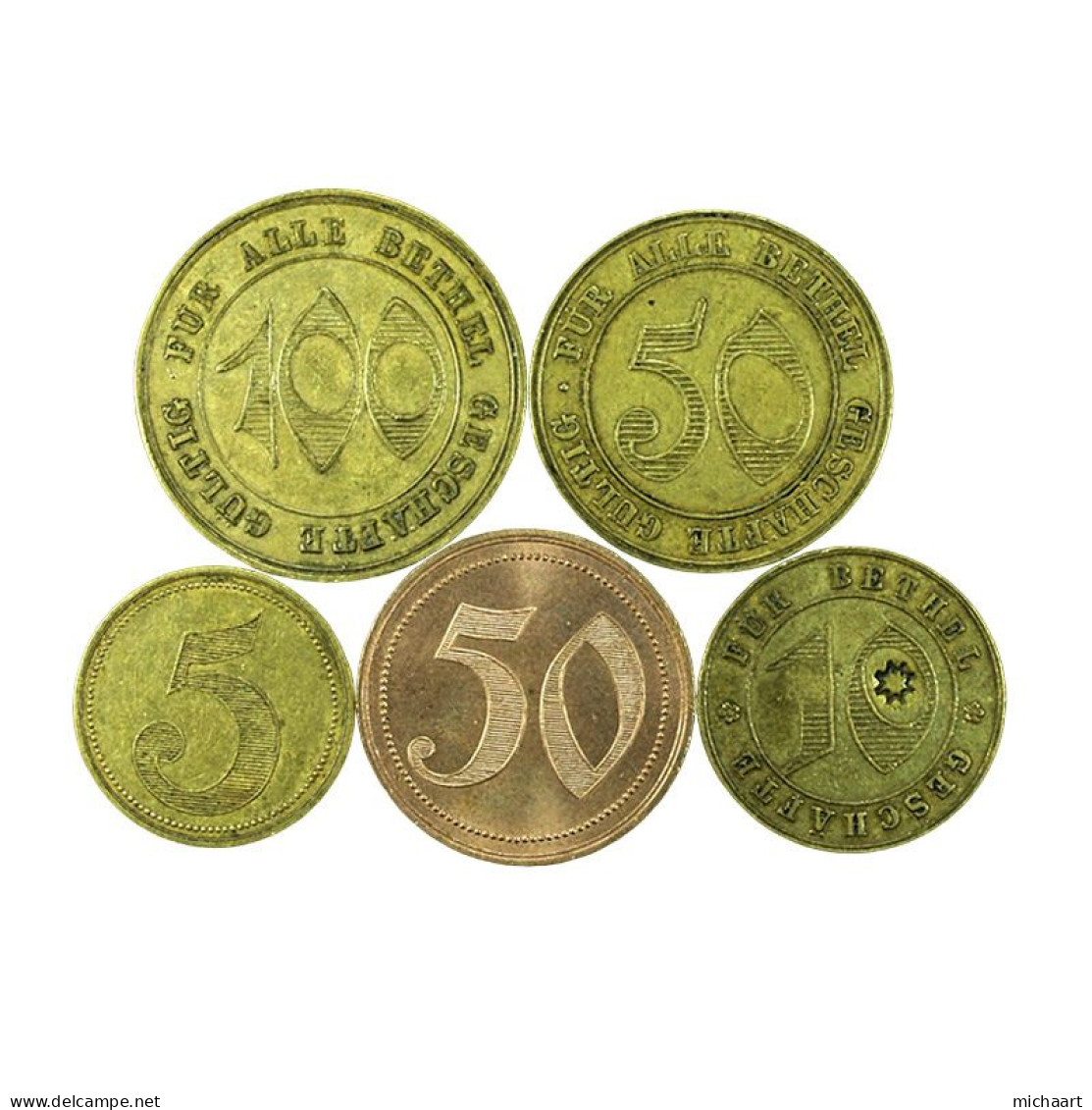 Token Bielefeld Bethel Shops Lot Of 5 Germany 5 10 50 100 Pfennig 03757 - Monétaires/De Nécessité