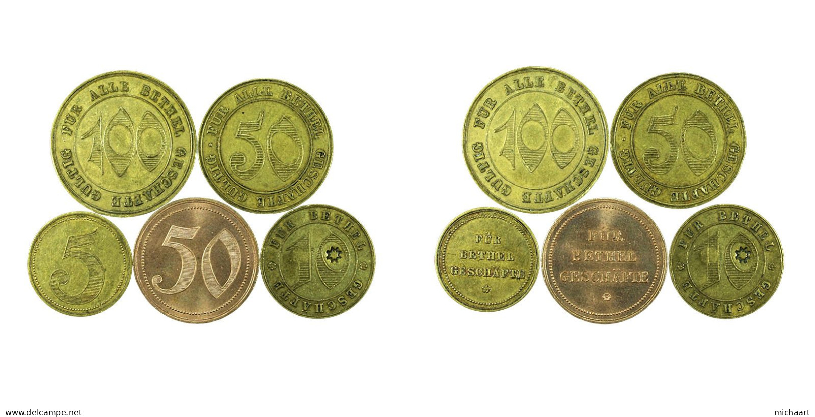 Token Bielefeld Bethel Shops Lot Of 5 Germany 5 10 50 100 Pfennig 03757 - Notgeld