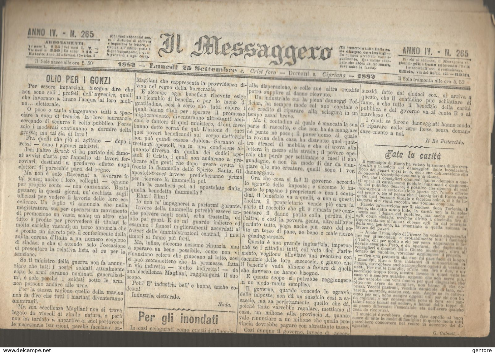 IL MESSAGGERO ANNO IV 11 Numeri Dal 25 Settembre Al 9 Ottobre 1882 ORIGINALI In BUONE CONDIZIONI - Livres Anciens