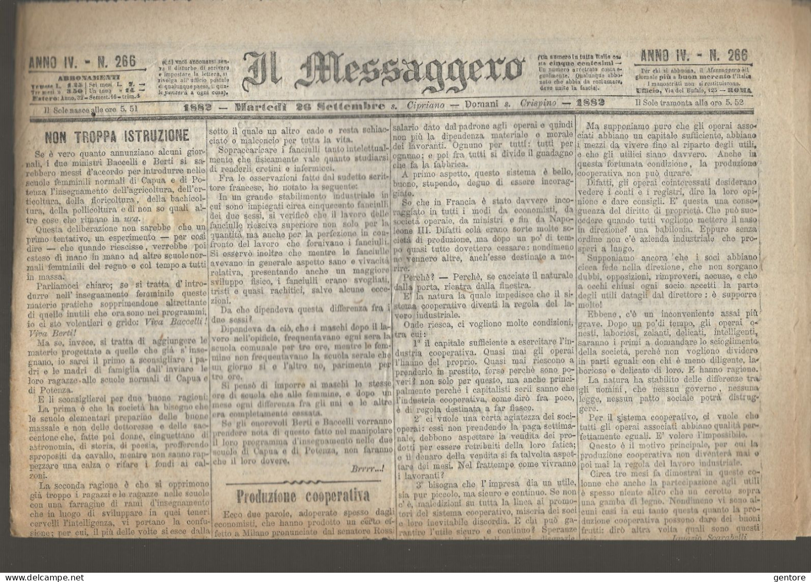 IL MESSAGGERO ANNO IV 11 Numeri Dal 25 Settembre Al 9 Ottobre 1882 ORIGINALI In BUONE CONDIZIONI - Livres Anciens