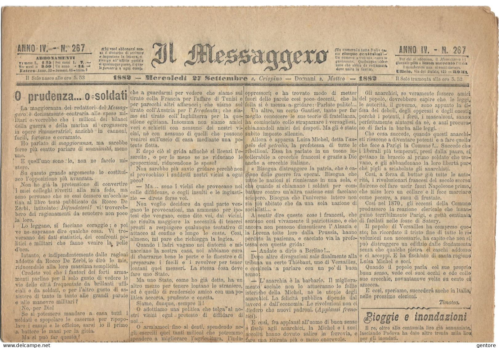 IL MESSAGGERO ANNO IV 11 Numeri Dal 25 Settembre Al 9 Ottobre 1882 ORIGINALI In BUONE CONDIZIONI - Alte Bücher