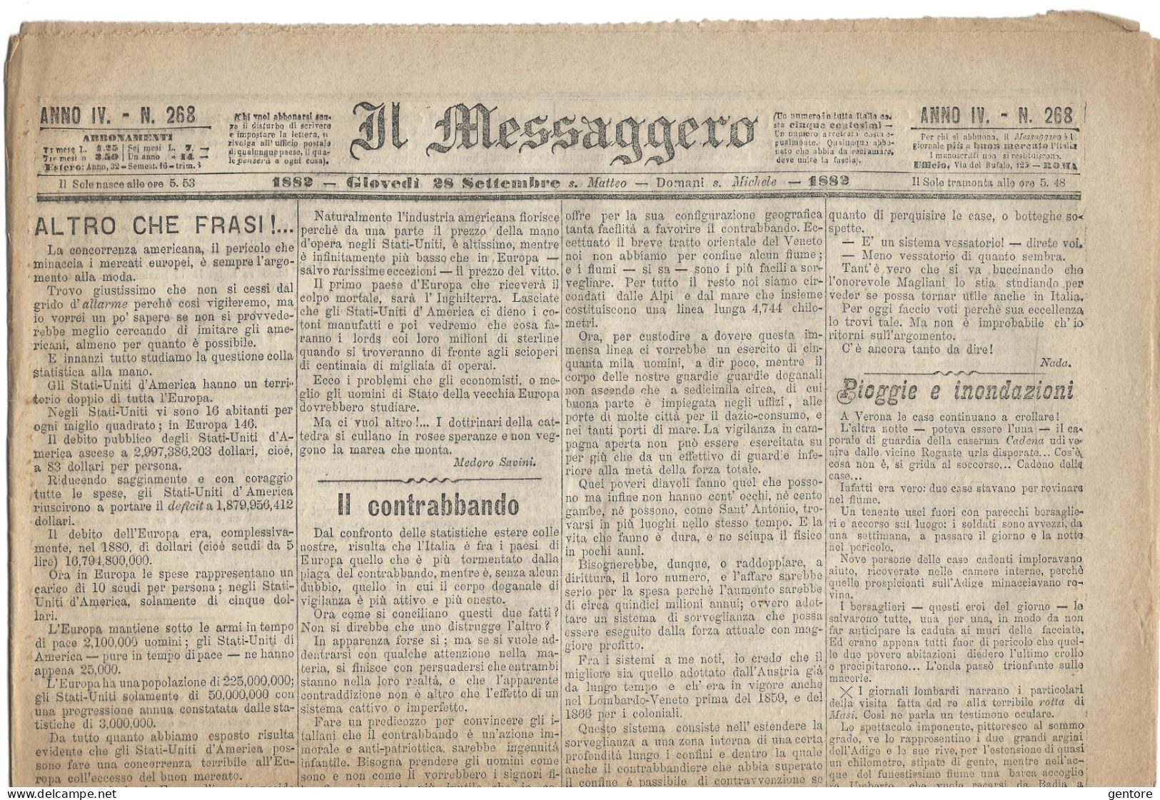 IL MESSAGGERO ANNO IV 11 Numeri Dal 25 Settembre Al 9 Ottobre 1882 ORIGINALI In BUONE CONDIZIONI - Libros Antiguos Y De Colección