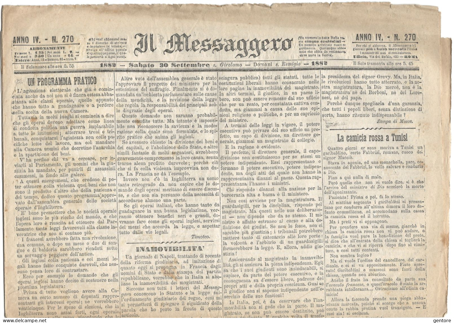 IL MESSAGGERO ANNO IV 11 numeri dal 25 Settembre al 9 Ottobre 1882 ORIGINALI in BUONE CONDIZIONI