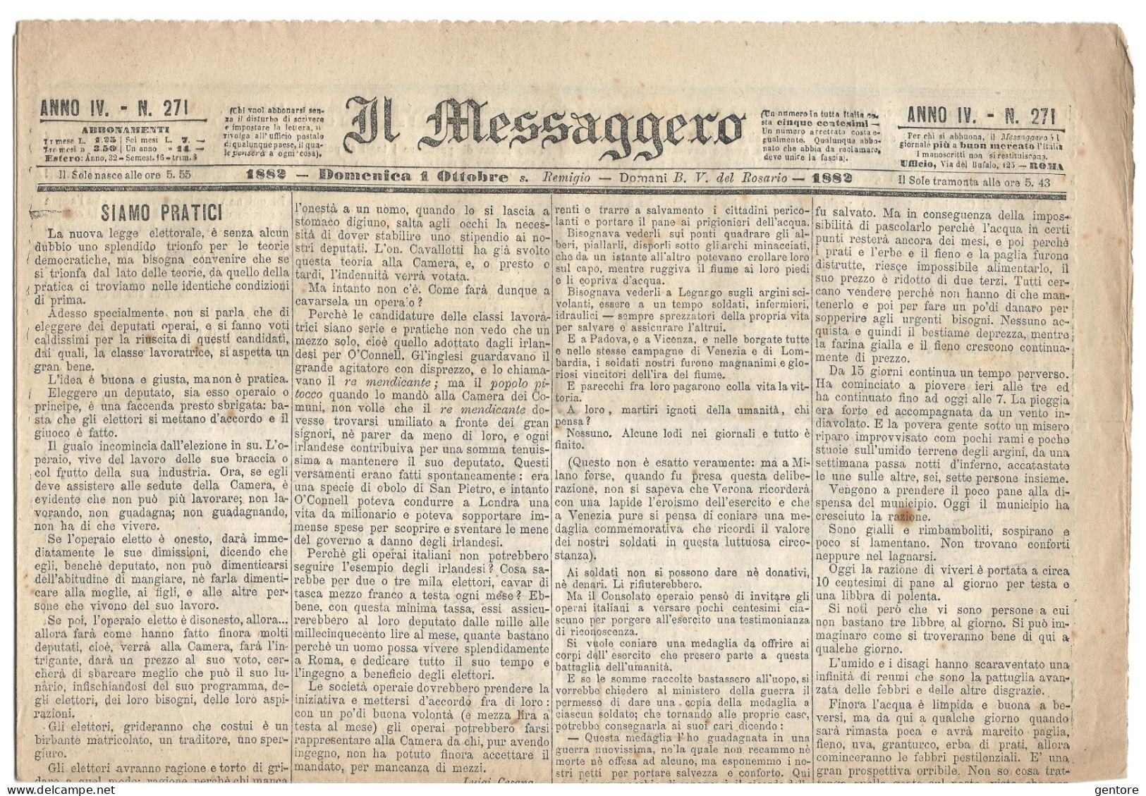 IL MESSAGGERO ANNO IV 11 numeri dal 25 Settembre al 9 Ottobre 1882 ORIGINALI in BUONE CONDIZIONI