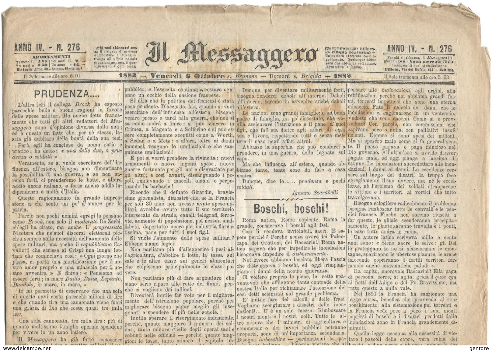 IL MESSAGGERO ANNO IV 11 numeri dal 25 Settembre al 9 Ottobre 1882 ORIGINALI in BUONE CONDIZIONI