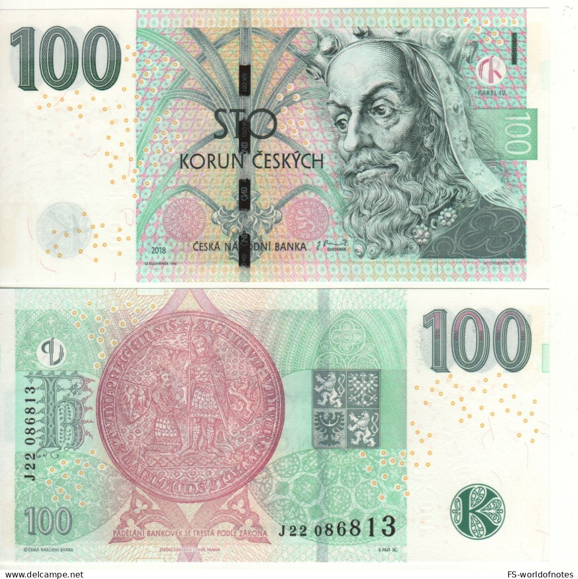 CZECHIA  100 Korun Českých P18g   Dated 2018  ( Karel IV  + Seal Of Charles University In Prague At Back )  UNC - Checoslovaquia