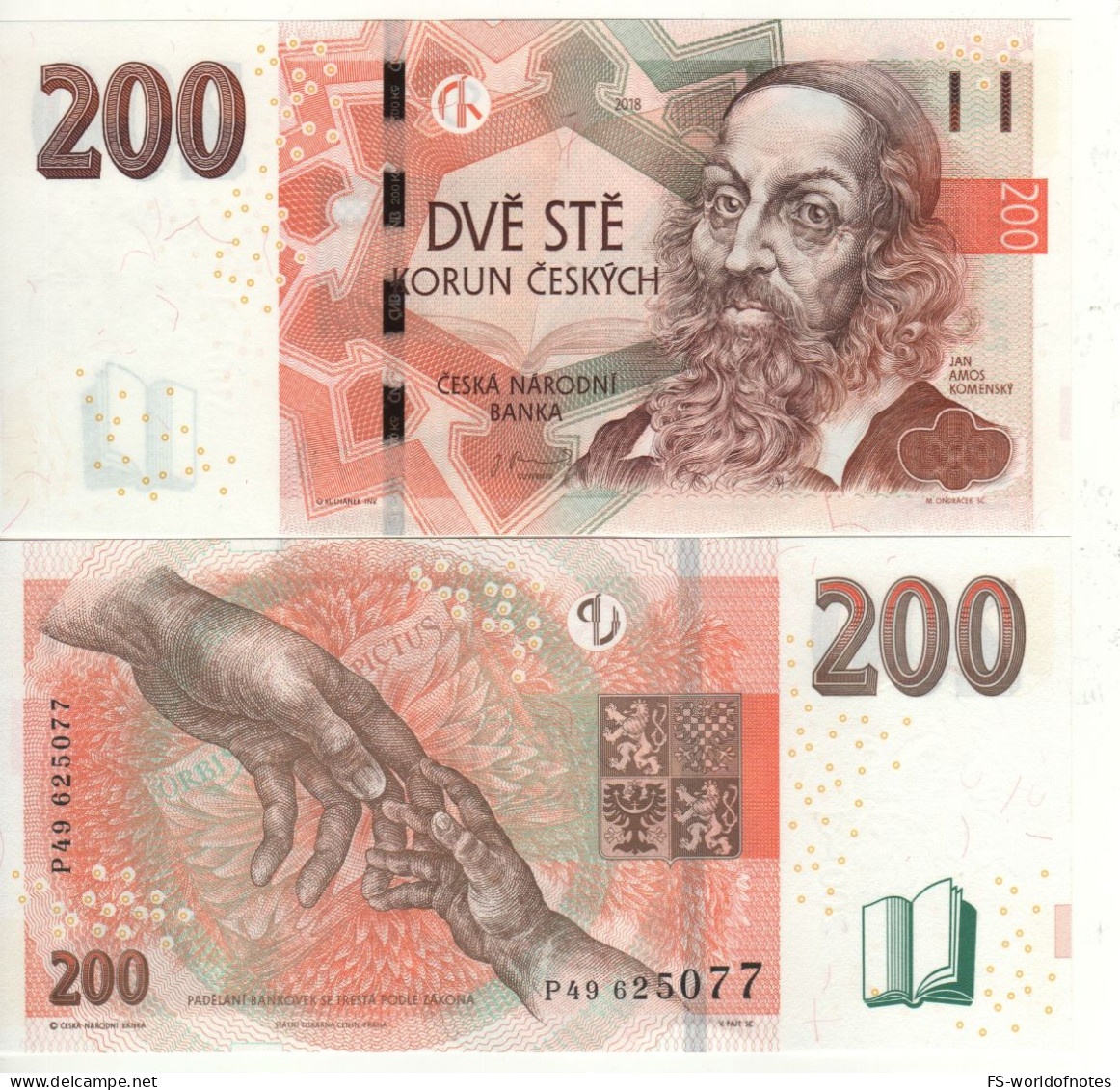 CZECHIA  200 Korun Českých P19f  Dated 2018  ( Jan Amos Komenský +  Hands At Back )  UNC - Tsjechoslowakije