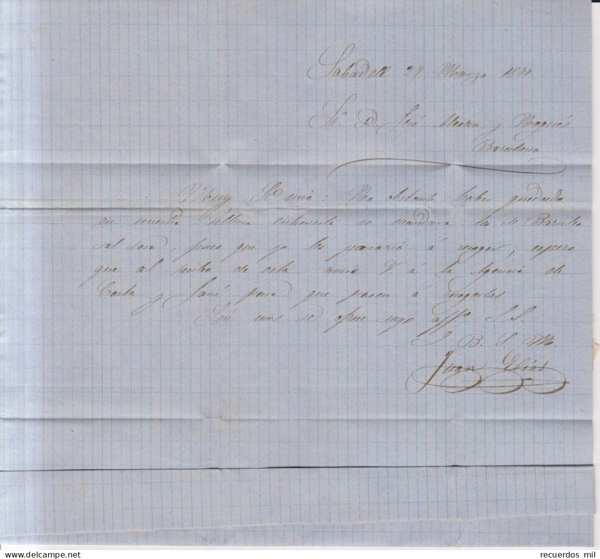 Año 1876 Edifil 175-183 Carta  Matasellos Sabadell Barcelona Juan Elias - Lettres & Documents