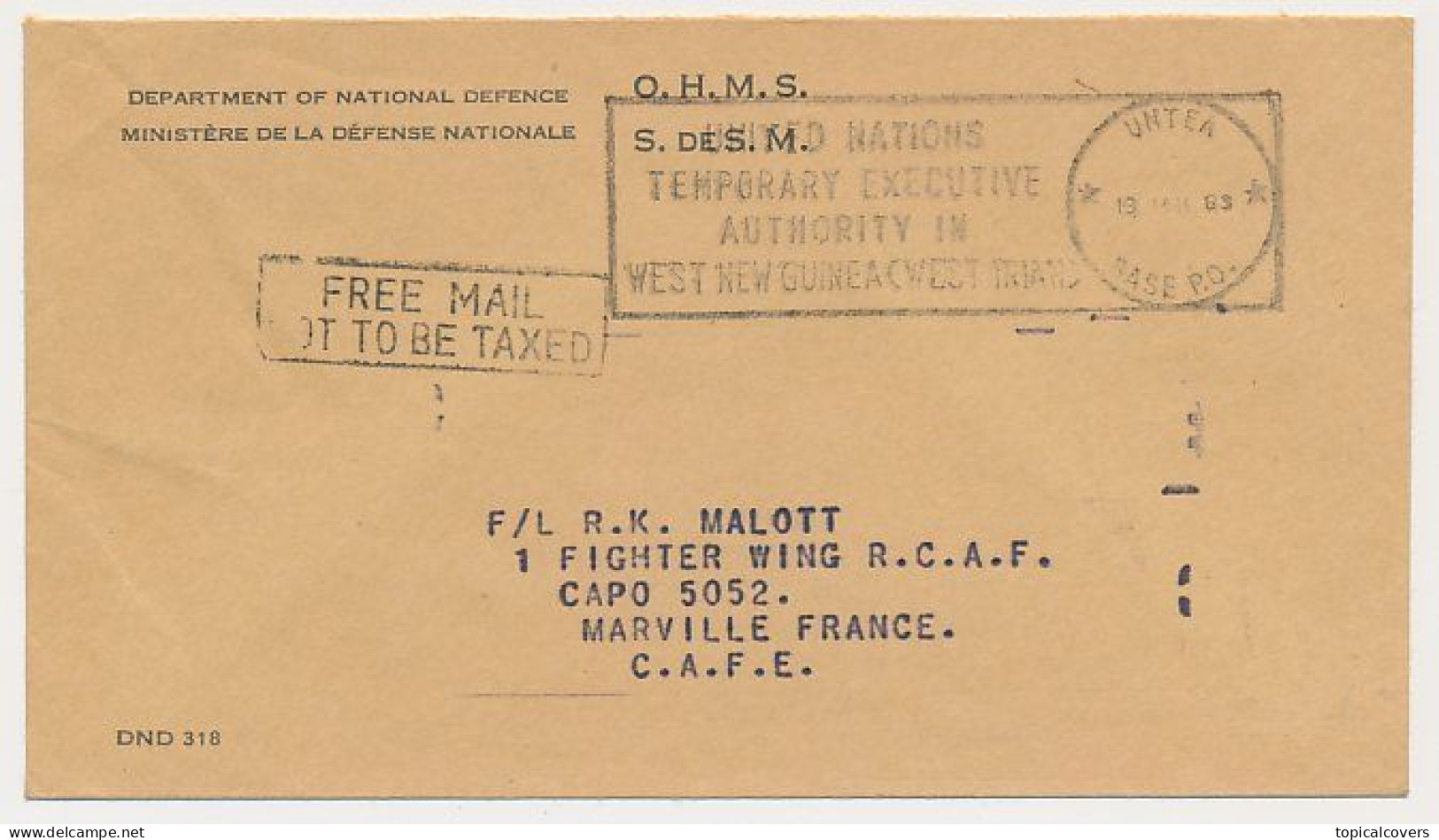 Nederlands Nieuw Guinea / NNG - OHMS Free Mail UNTEA BASE P.O. 1963 - United Nations / UN - Niederländisch-Neuguinea