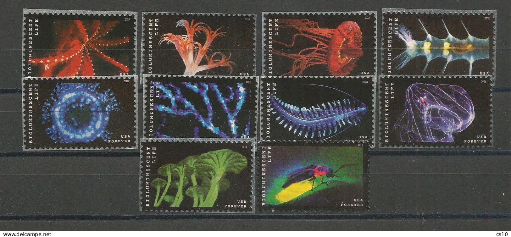 USA 2018 Bioluminescent Life SC.5264/73 Cpl 10v Set In VFU Condition - Strips & Multiples