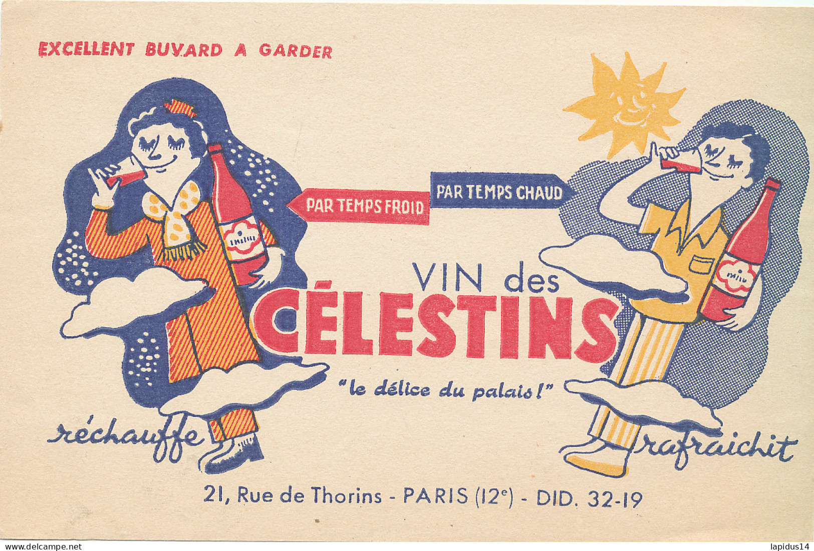 BU 2681 /   BUVARD   VIN DES CELISTINS    ( 20,00 Cm X 13,50 Cm) - Drank & Bier