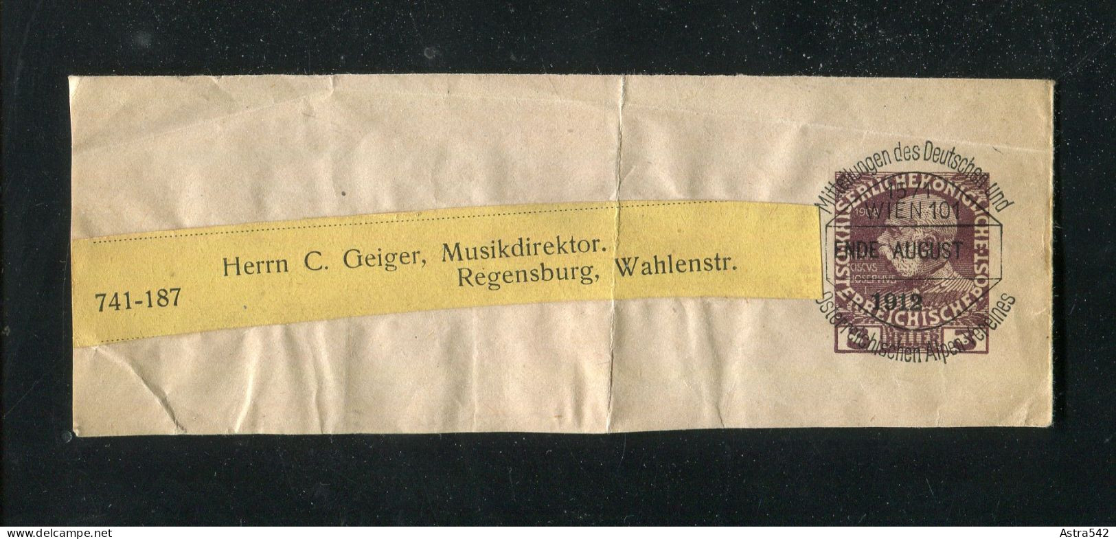 "OESTERREICH" 1912, Streifband "Alpen-Verein" Nach Regensburg (1560) - Striscie Per Giornali
