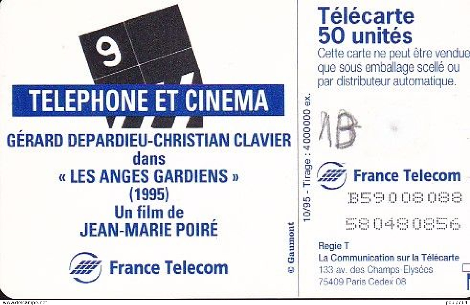 F595A - 10/1995 - CLAVIER / DEPARDIEU - 50 GEM1B - (verso : N° Deux Lignes Centrées) - 1995