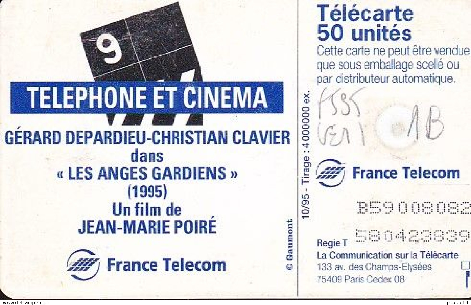 F595A - 10/1995 - CLAVIER / DEPARDIEU - 50 GEM1B - (verso : N° Deux Lignes Vers Le Bas) - 1995