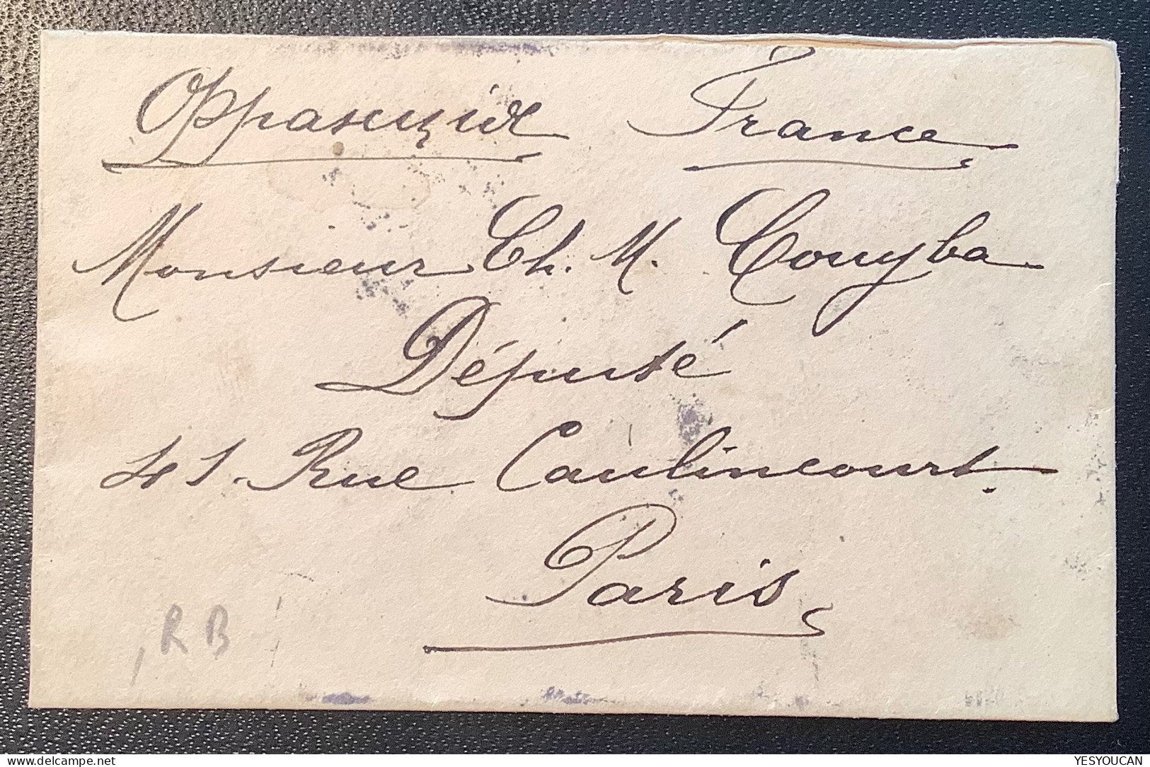 Russia1890’s Superb Miniature Cover ST PETERSBURG NUMERAL PMK “4”>Député Maurice Couyba, Paris (Lettre Envelope Imperial - Lettres & Documents