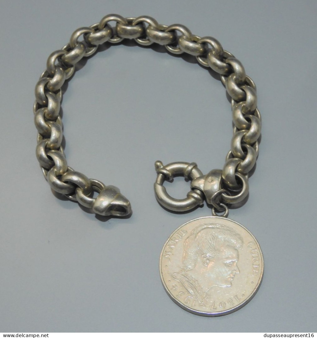 -JOLI ANCIEN BRACELET ARGENT GOURMETTE 925e BRELOQUE PIECE 100frs MARIE CURIE   E - Armbänder