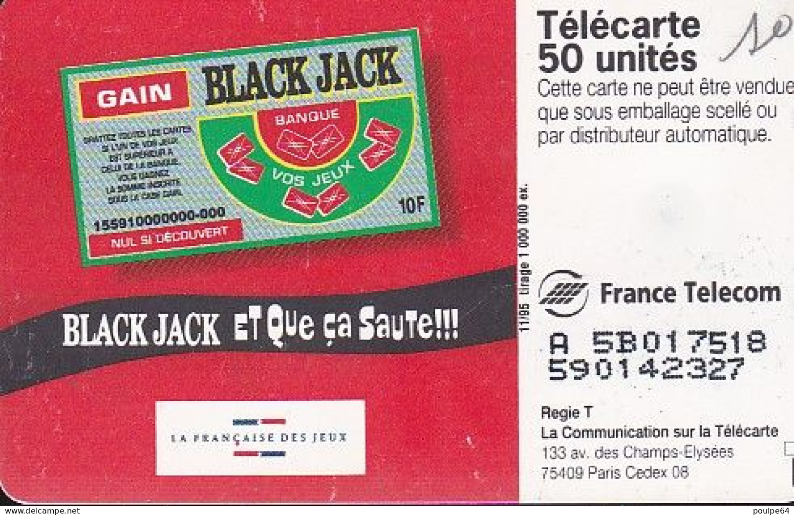 F599 - 11/1995 - BLACK JACK - 50 SO3 (verso : N° Petits) - 1995