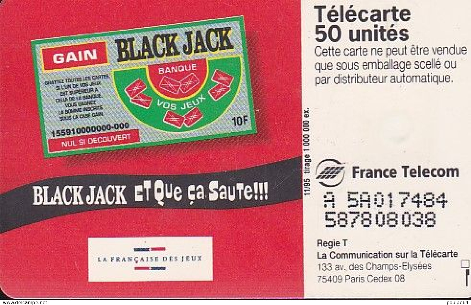 F599 - 11/1995 - BLACK JACK - 50 SO3 (verso : N° Gros) - 1995