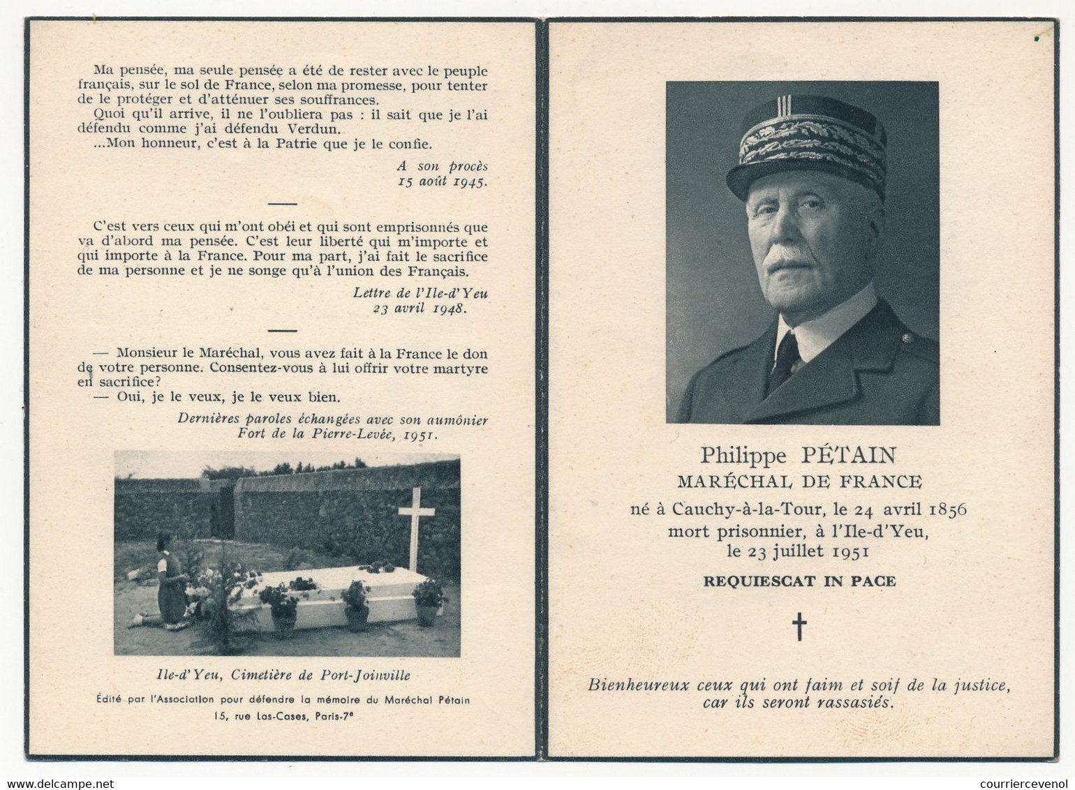 Décès De Philippe PETAIN, "Resquiescat In Pace" - 4 Pages Format 8 Cm X 11,5 Cm - Documents Historiques