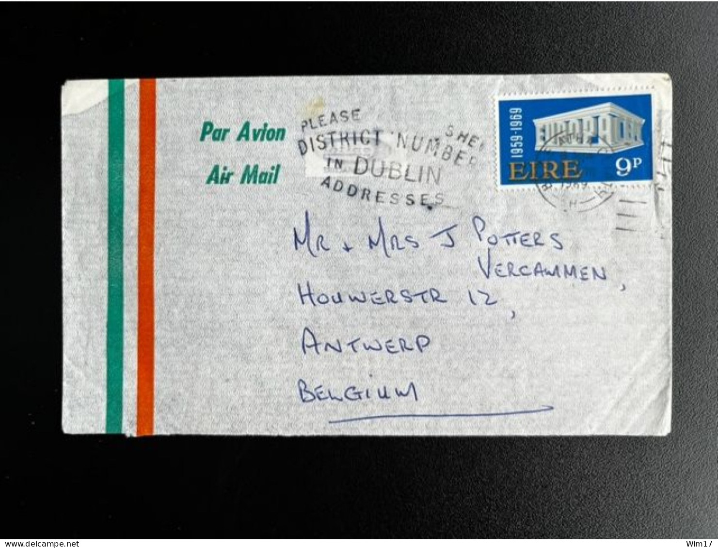 IRELAND EIRE 1969 AIR MAIL LETTER DUBLIN TO ANTWERP IERLAND - Lettres & Documents