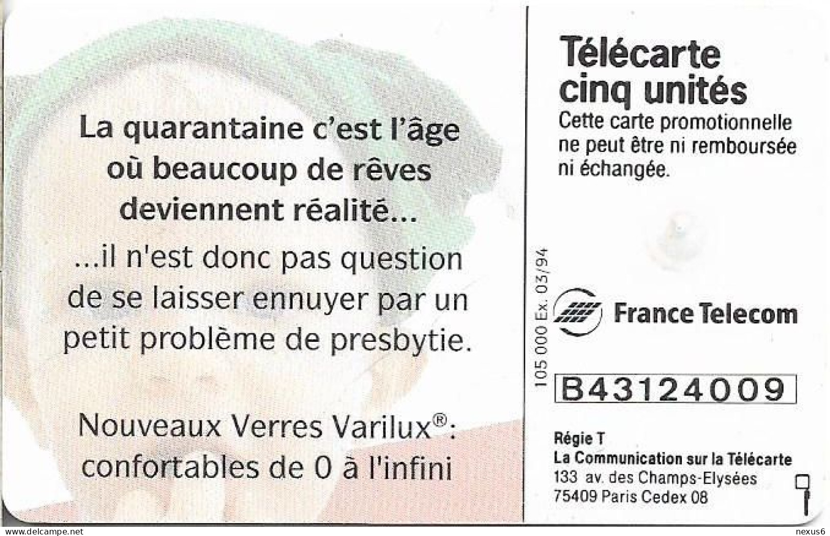 France - Essilor - Nouveaux Verres Varilux - Gn022 - 03.1994, 5Units, 105.000ex, Used - 1994