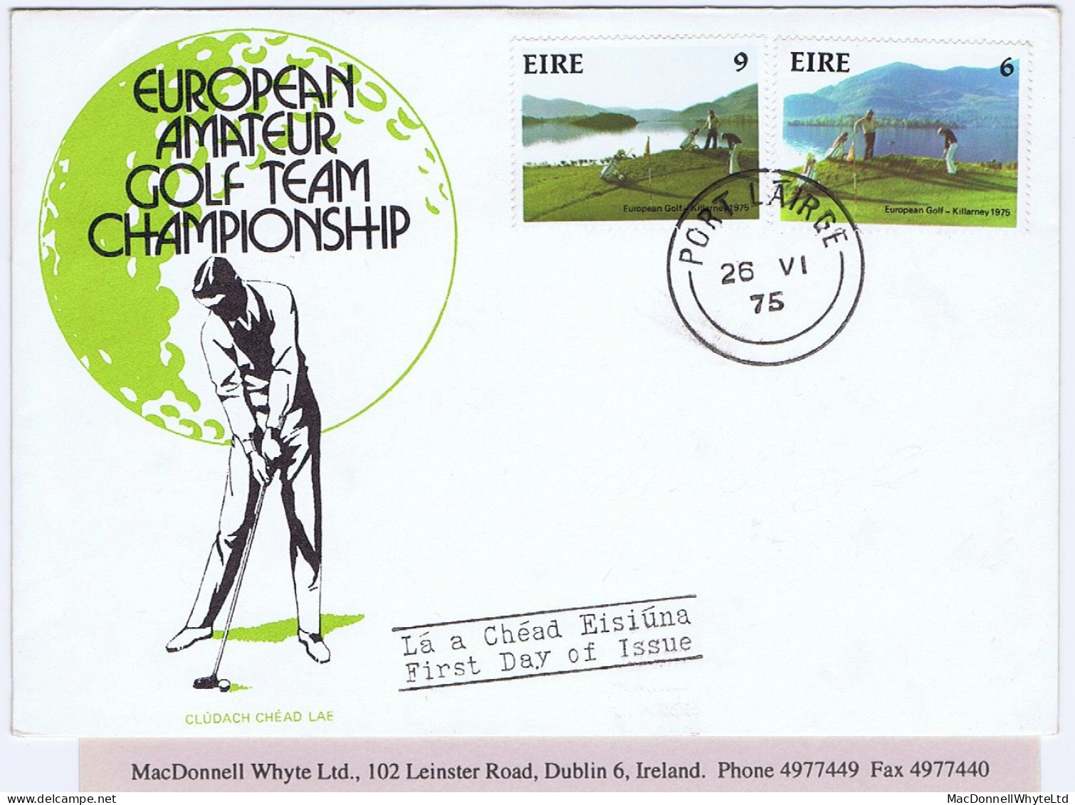 Ireland 1975 European Amateur Golf Championship Set On Harp Cachet First Day Cover PORT LAIRGE 26 VI 75 - FDC