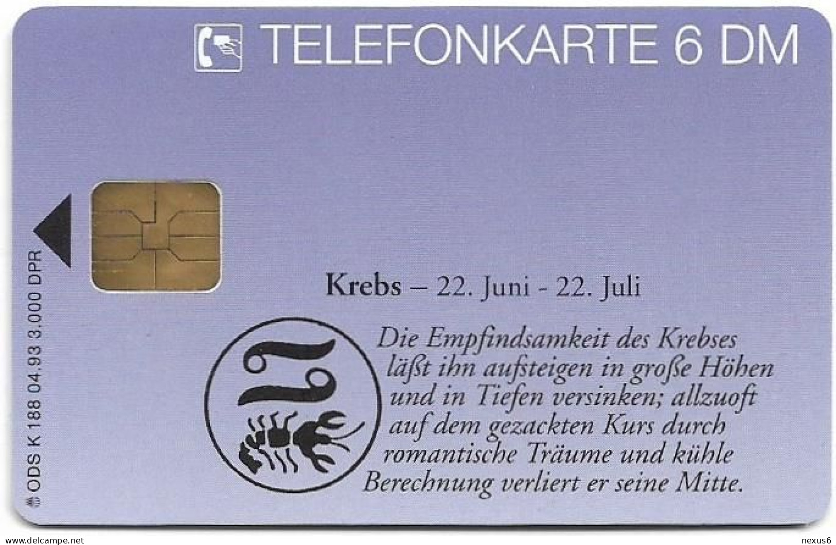 Germany - Zodiac Horoskop Sternbilder 4 - Cancer - K 0188 - 04.1993, 6DM, 3.000ex, Mint - K-Serie : Serie Clienti