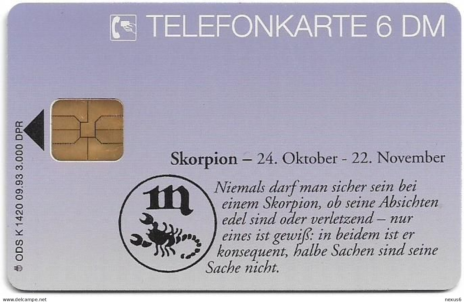 Germany - Zodiac Horoskop Sternbilder 12 - Scorpio - K 1420 - 09.1993, 6DM, 3.000ex, Mint - K-Serie : Serie Clienti