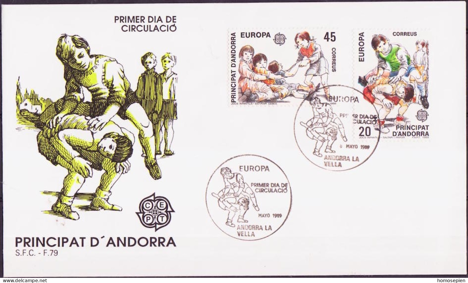 Andorre Espagnol - Andorra FDC1 1989 Y&T N°199 à 200 - Michel N°209 à 210 - EUROPA - Lettres & Documents