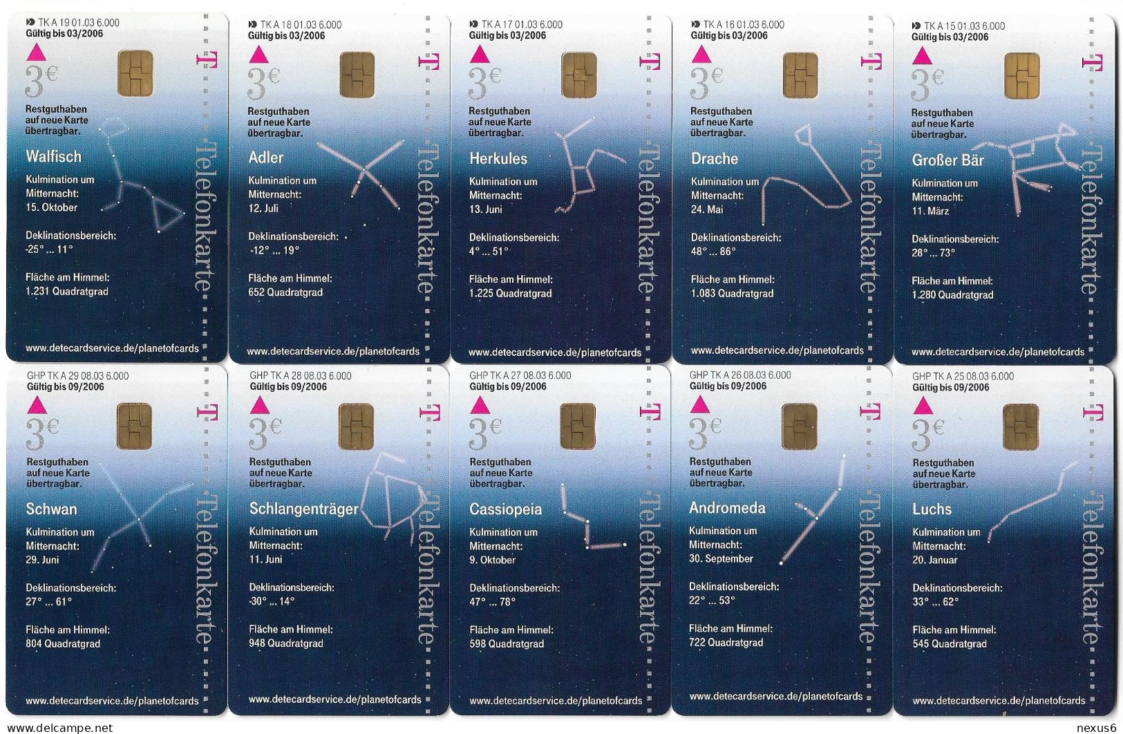 Germany - Constellations Sternbilder Complete Set Of 10 Cards - A 15-19 & 25-29 - 2003, 3€, 6.000ex, All Mint - A + AD-Reeks :  Advertenties Van D. Telekom AG