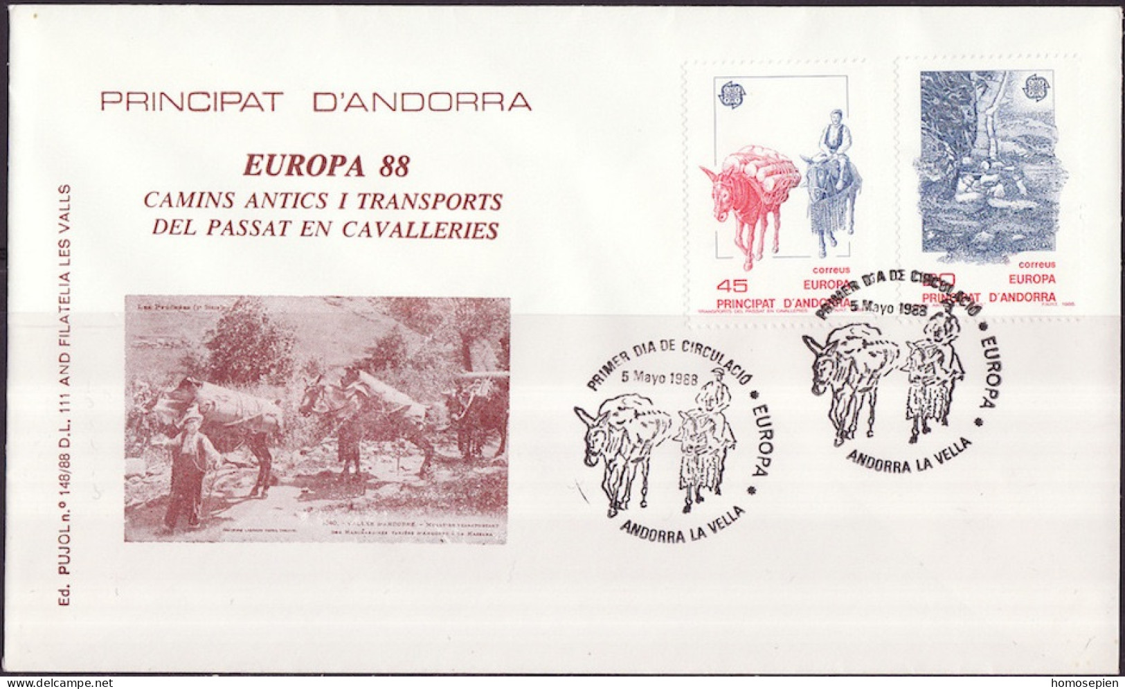 Andorre Espagnol - Andorra FDC3 1988 Y&T N°190 à 191 - Michel N°200 à 201 - EUROPA - Covers & Documents