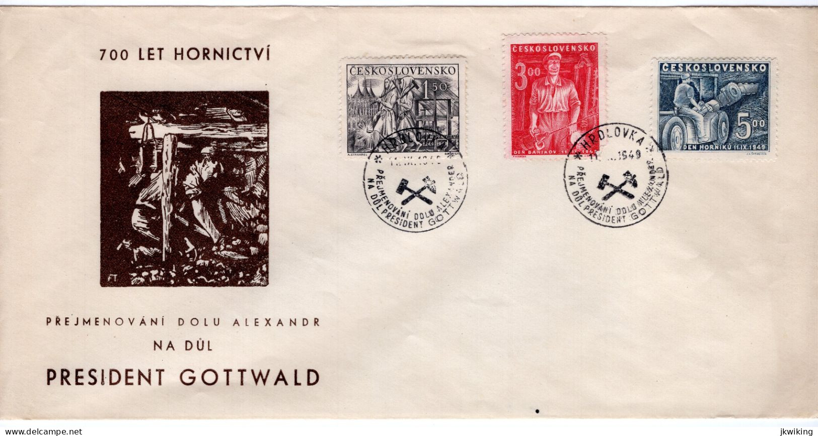 700 Years Of Mining - Occasional Postmark Hrdlovka - 1949 - Miners' Day - Mines - Coal - Alexandr Mine - Sellos De Servicio