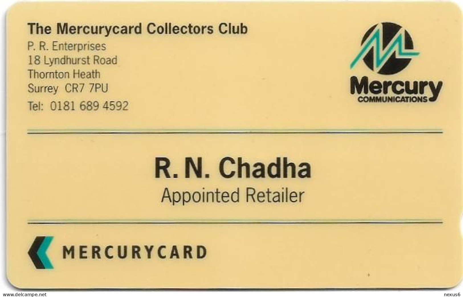 UK (Mercury) - Mercury Collectors Club - R.N. Chadha - 20MERA - MER668 - 500ex, Used - Mercury Communications & Paytelco