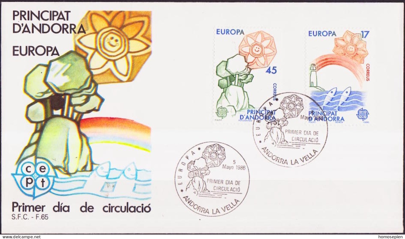 Andorre Espagnol - Andorra FDC1 1986 Y&T N°178 à 179 - Michel N°188 à 189 - EUROPA - Lettres & Documents