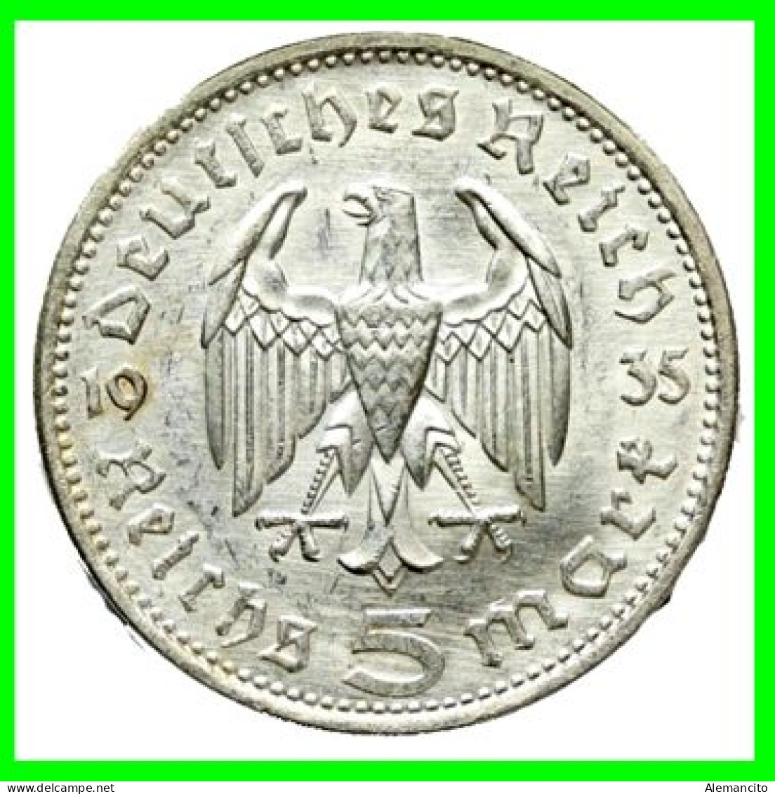 GERMANY - ALEMANIA DEUTFCHES REICH  MONEDA DE 5.00 REICHSMARK AÑO 1935-A DE PLATA - 29 MM.  HINDENBURG –AGUILA  A-BERLIN - 5 Reichsmark