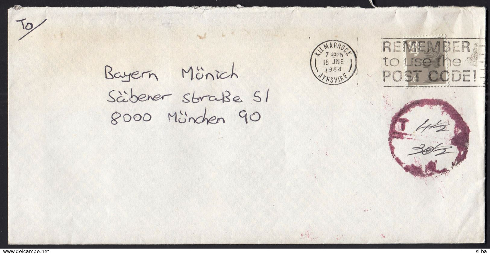 Great Britain Kilmarnock Ayrshire 1984 / Remember To Use The Post Code / Flamme, Machine Stamp / Queen Elisabeth II - Machines à Affranchir (EMA)