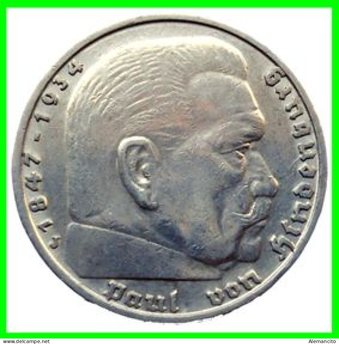 GERMANY - ALEMANIA DEUTFCHES REICH  MONEDA DE 5.00 REICHSMARK AÑO 1935-D MONEDAS DE PLATA - 29 MM.  HINDENBURG –AGUILA - 5 Reichsmark