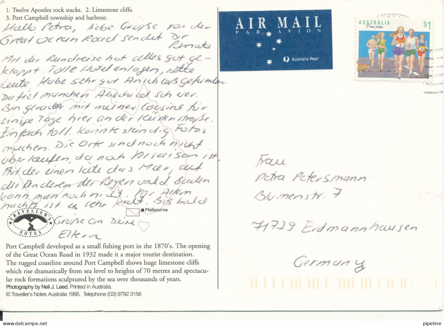 Australia Postcard Sent To Germany Port Campbell Great Ocean Road Victoria Australia - Autres & Non Classés