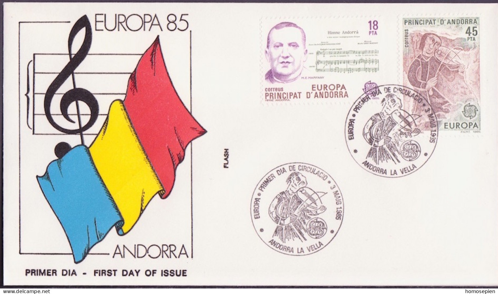 Andorre Espagnol - Andorra FDC1 1985 Y&T N°172 à 173 - Michel N°181 à 182 - EUROPA - Lettres & Documents