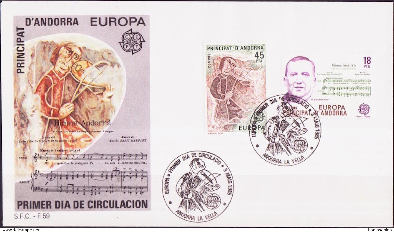 Andorre Espagnol - Andorra FDC3 1985 Y&T N°172 à 173 - Michel N°181 à 182 - EUROPA - Lettres & Documents