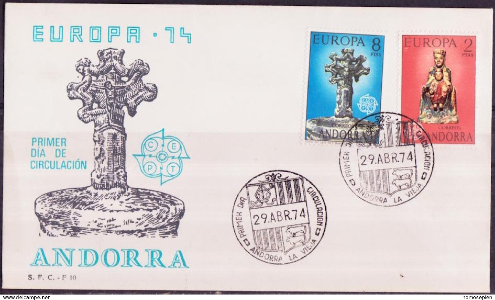 Andorre Espagnol - Andorra FDC2 1974 Y&T N°81 à 82 - Michel N°88 à 89 - EUROPA - Lettres & Documents