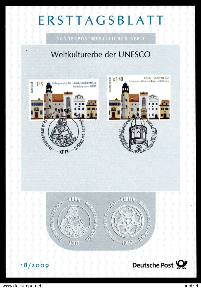 2009 Joint Germany And United Nations/Vienna, MIXED FDC FIRSTDAY LEAF BOTH STAMPS: World Heritage Sites - Gezamelijke Uitgaven