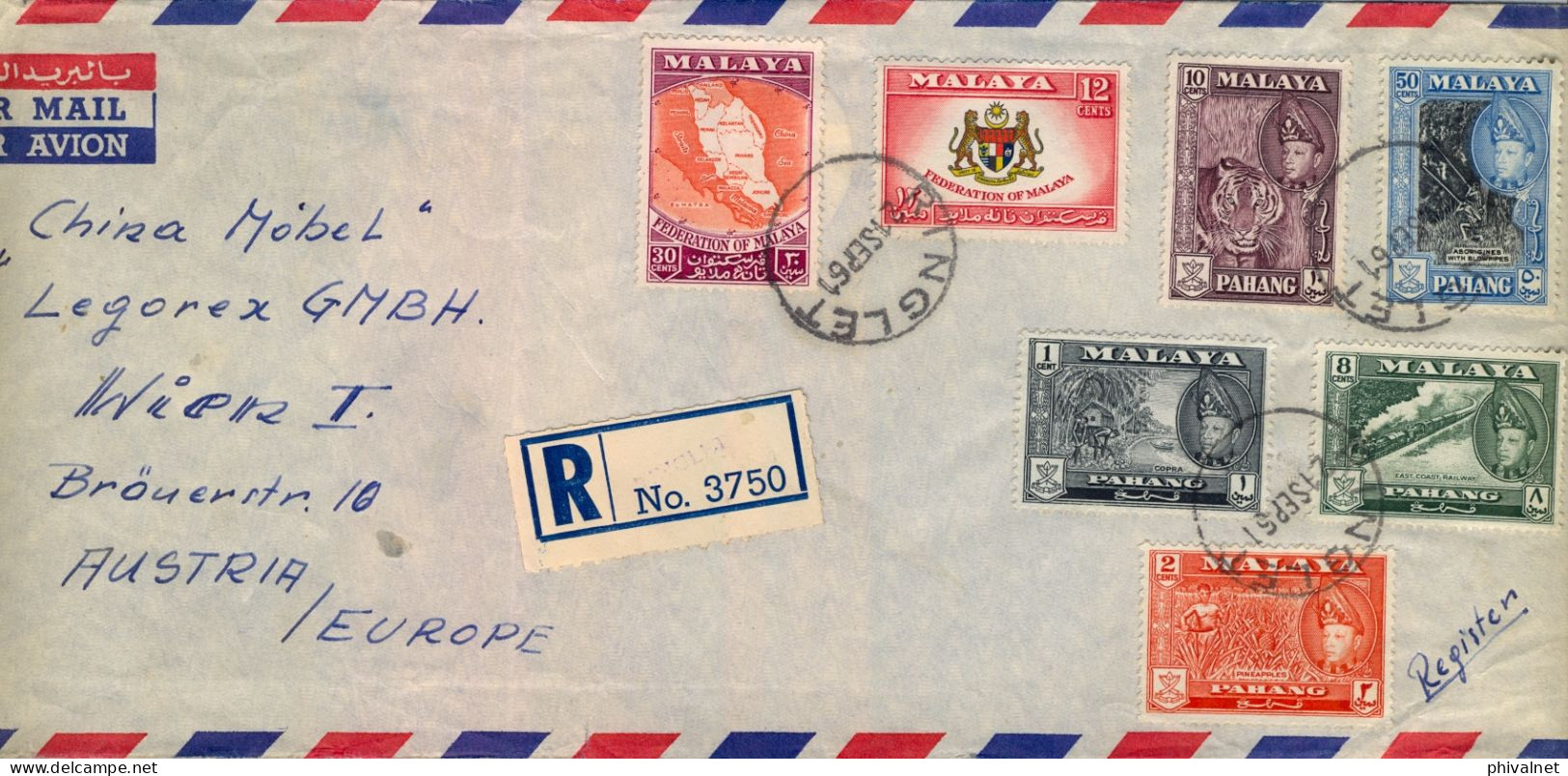 1961 MALAYA , SOBRE DE PRIMER DIA CERTIFICADO , RINGLET - VIENA , TRÁNSITOS AL DORSO , KUALA LUMPUR , PERAK - Federated Malay States