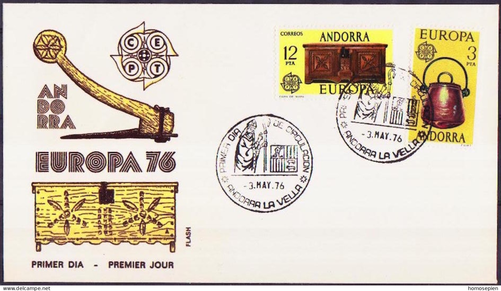 Andorre Espagnol - Andorra FDC1 1976 Y&T N°94 à 95 - Michel N°101 à 102 - EUROPA - Lettres & Documents