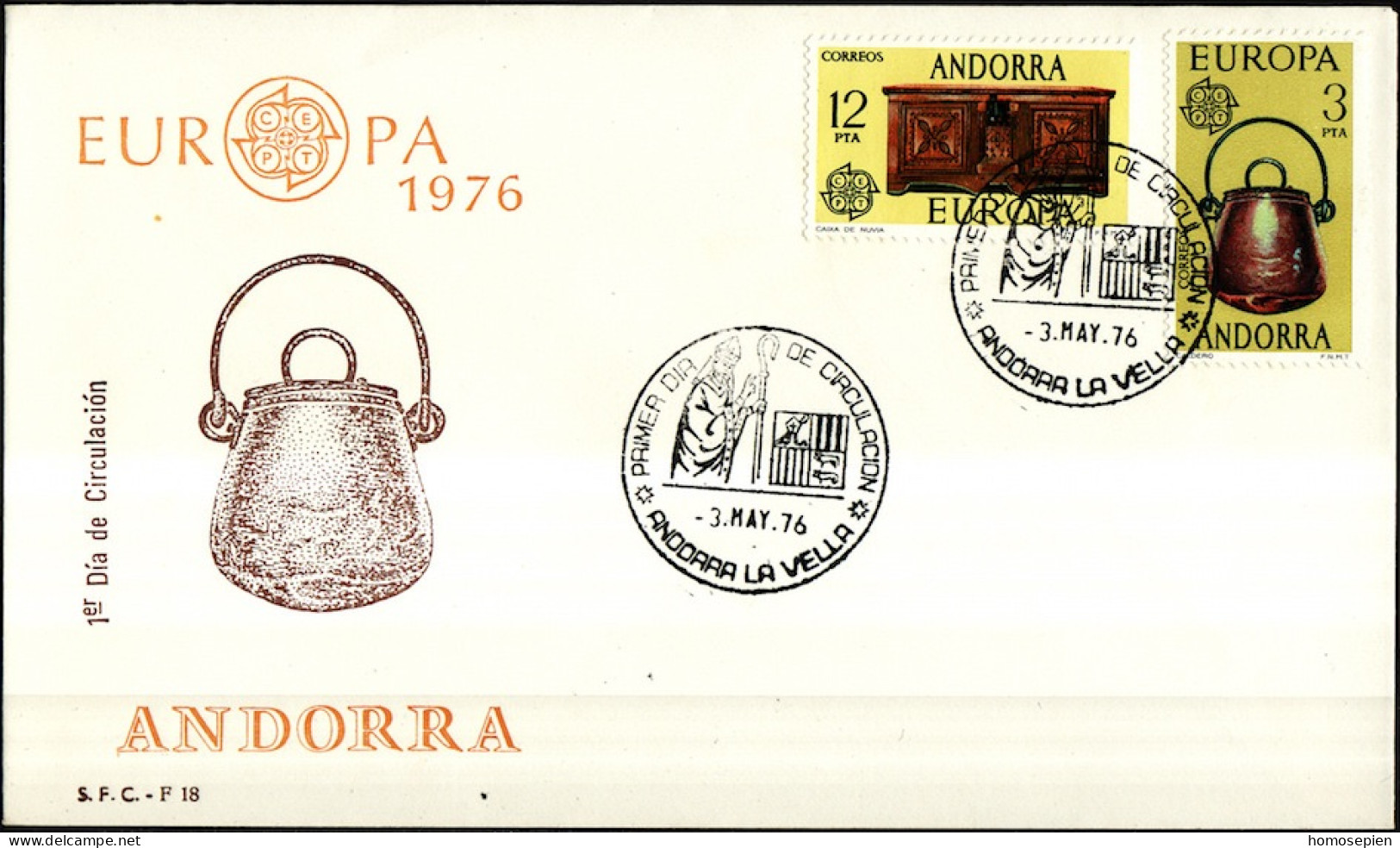 Andorre Espagnol - Andorra FDC2 1976 Y&T N°94 à 95 - Michel N°101 à 102 - EUROPA - Covers & Documents