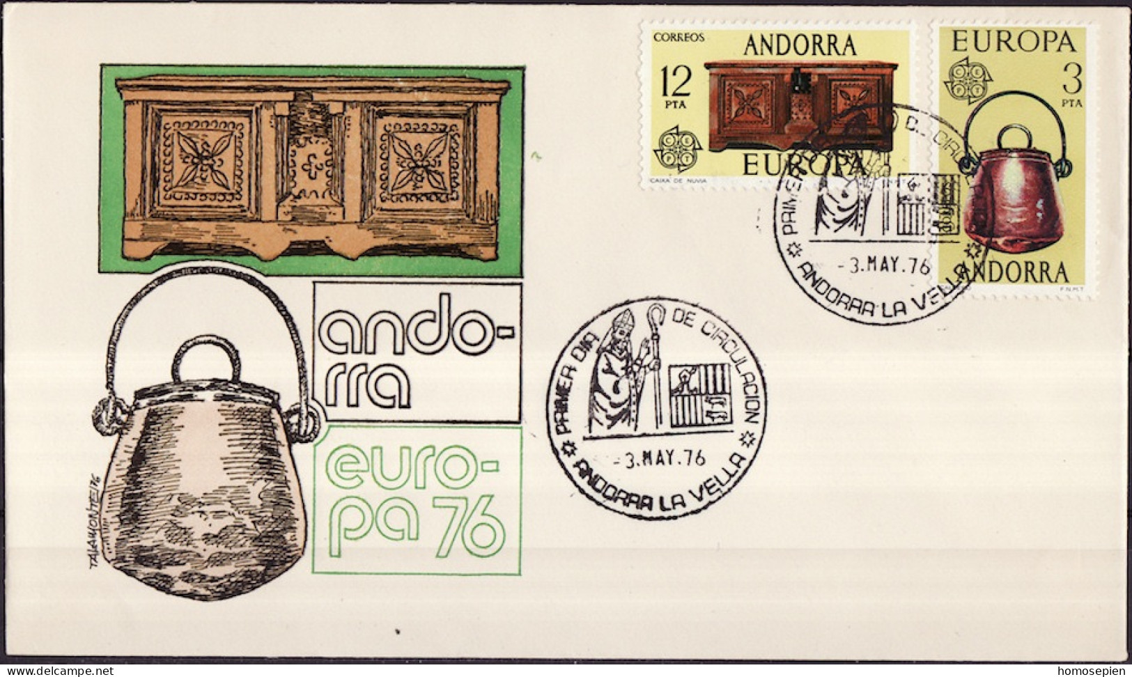 Andorre Espagnol - Andorra FDC3 1976 Y&T N°94 à 95 - Michel N°101 à 102 - EUROPA - Lettres & Documents