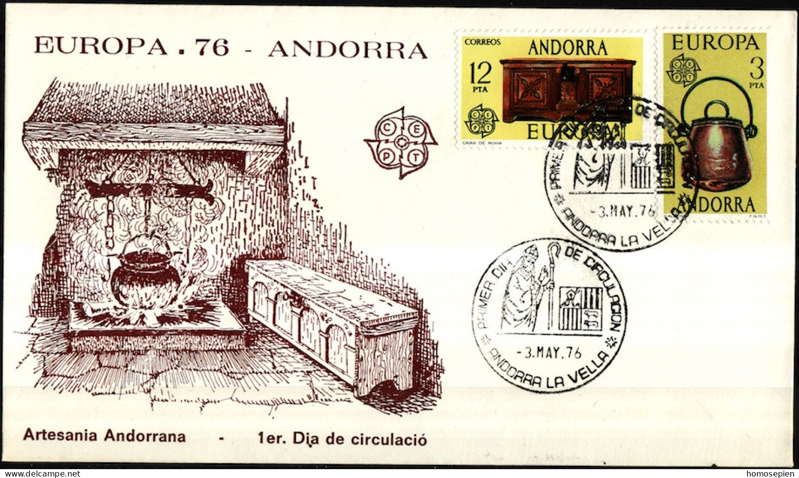 Andorre Espagnol - Andorra FDC4 1976 Y&T N°94 à 95 - Michel N°101 à 102 - EUROPA - Brieven En Documenten