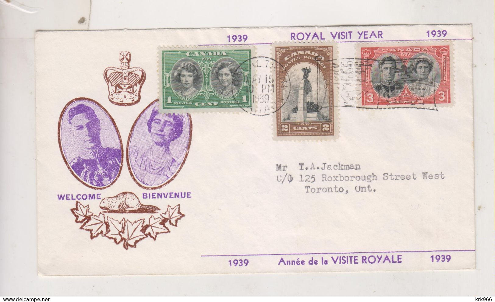 CANADA  1939 FDC COVER ROYAL VISIT - ....-1951