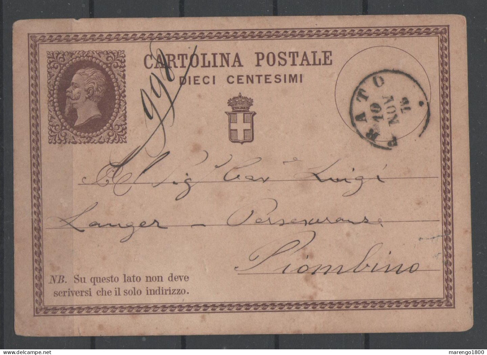 ITALIA 1878 - Cartolina Postale 10 C. - Annullo Prato - Entero Postal